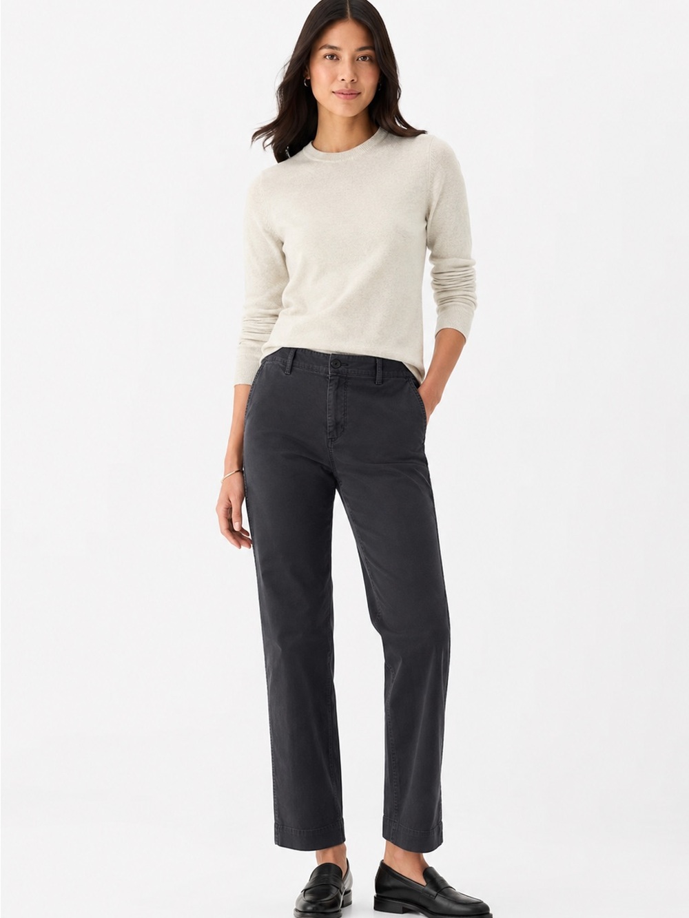 GAP Straight Khaki Pants Washed Black Gray Stretch Cotton Mid Rise Size 4 Office